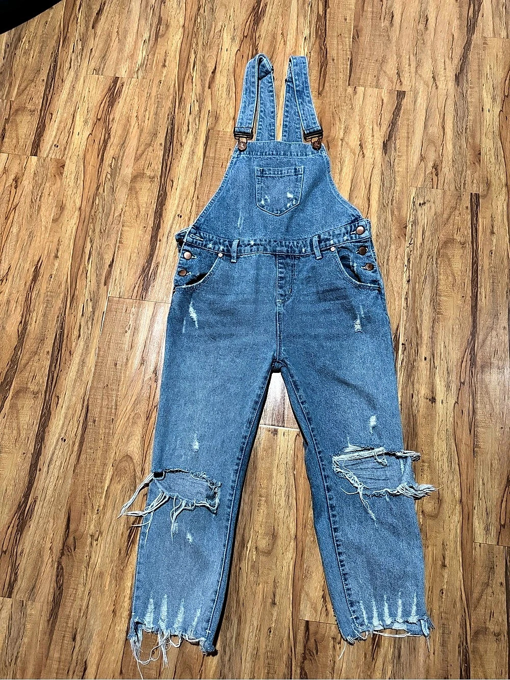 ONE TEASPOON Distressed Denim Overalls in Blue